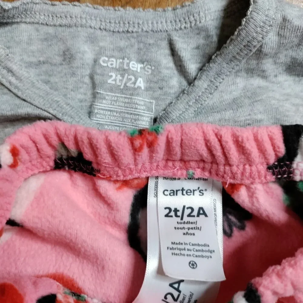 Carters pajamas set 2T girls Christmas penguins pink gray holiday fleece